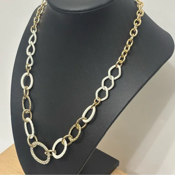 Gold and White Chain Statement Necklace - Picture 2 of 7